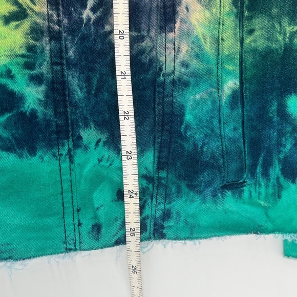 Demolition Tie Dye Denim Jacket Medium Distressed Raw Hem Multicolor Streetwear - Picture 8 of 8